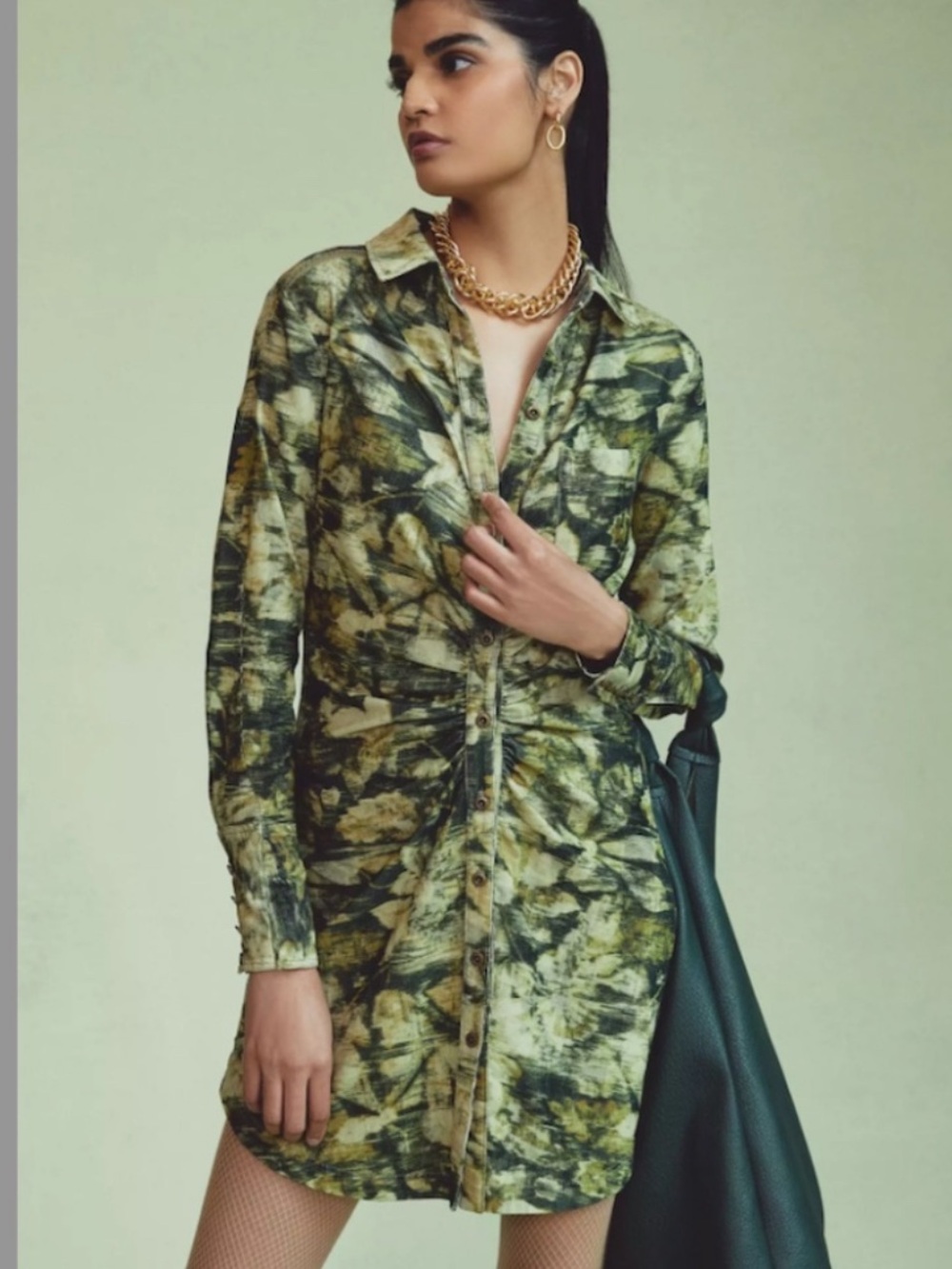 Pilcro Ruched Corduroy Shirt Dress